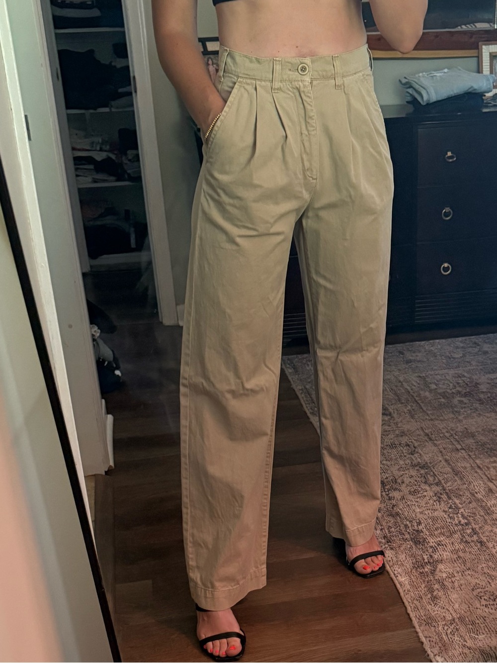 pistola High-Rise Wide-Leg Khaki Trousers